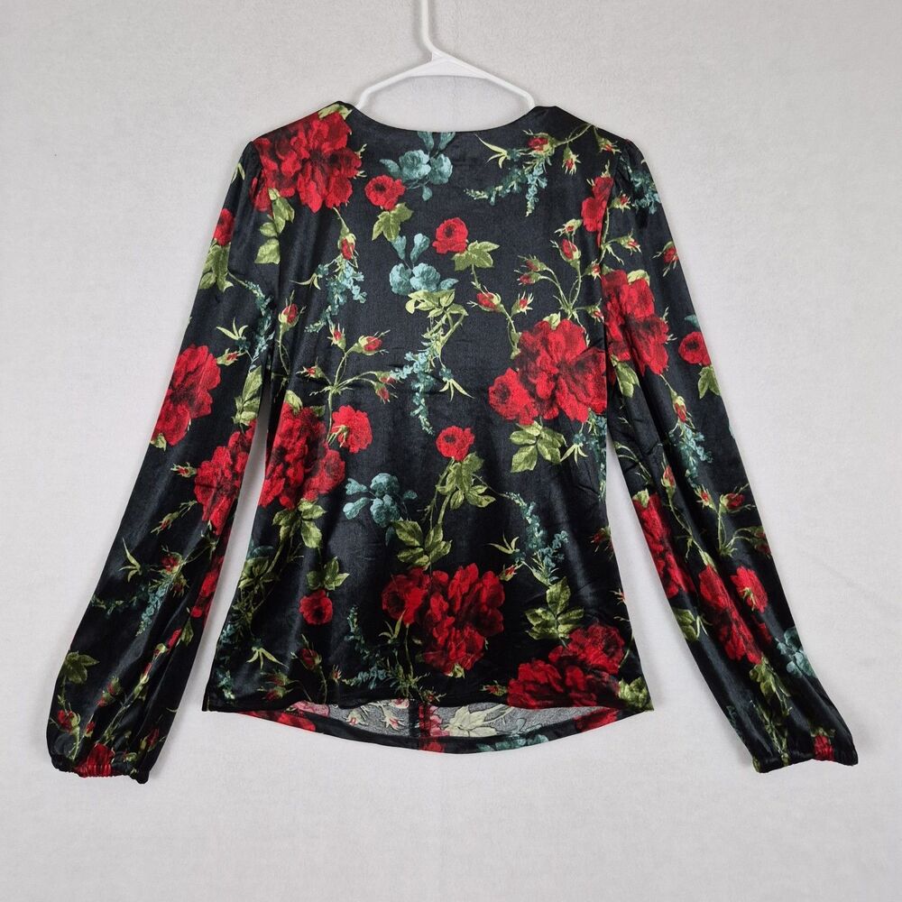 Velvet Floral Long Sleeve Sweetheart Neckline Blouse Large Whimsigoth 90s Y2k. - Picture 8 of 13